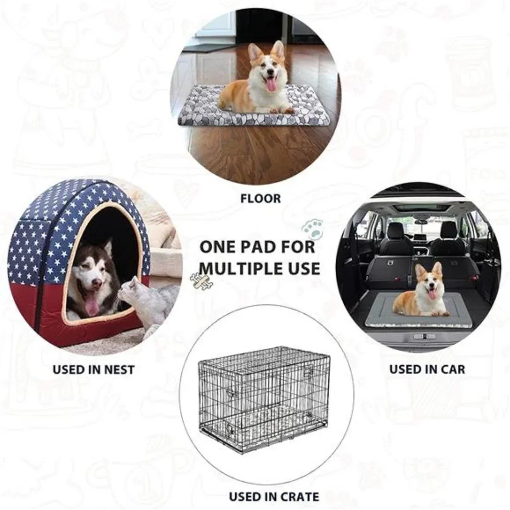 Dog Crate Pad Bed Mat Reversible (Warm & Cool), Soft Pet Sleeping Mat Dog Bed